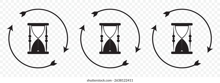 Vintage hourglass, sandglass timer or clock flat vector icon for apps and websites. Hourglass icon set. Sandglass vector icons. Vector illustration on Transparent Background. EPS 10.
