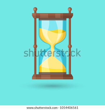 Vintage hourglasses with a shadow. Flat style. Design element. Isolated. Vector illustration.