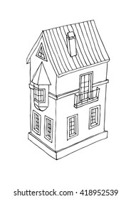 vintage house with a bay window in perspective. Vector illustration