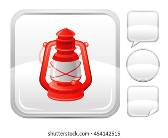 Vintage house equipment vector icon with kerosene lamp. Lantern light illustration. Blank button forms set - square, speaking bubble, circle, sticker