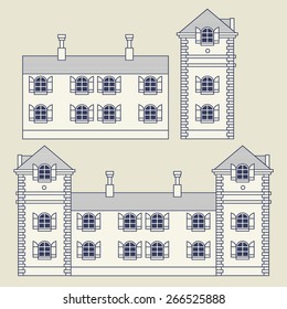 Vintage house or factory set, vector illustration
