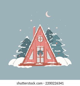 vintage house in forest for christmas cards, posters, prints, invitations, templates, etc. EPS 10