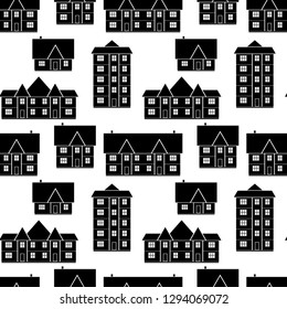 Vintage house icon set. Vector architectural seamless pattern.