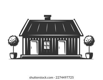 Vintage house and trees icon. Vector illustration