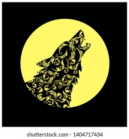 vintage howling wolf logo vector illustration with vintage ornament