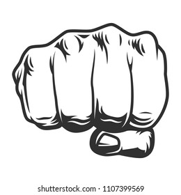 Vintage Human Fist Punch Concept In Monochrome Style Isolated Vector Illustration