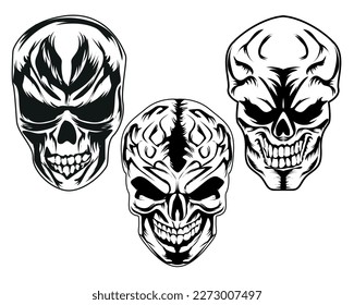 Vintage human skull, angry human skull collection in different position isolated vector for logo and t-shirt