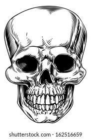 A vintage human skull or grim reaper deaths head illustration 