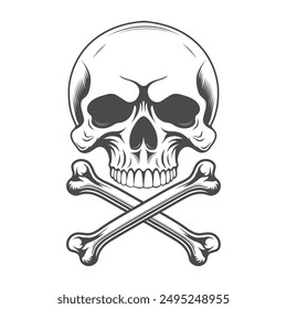 Vintage Human Skull vector Hand Drawn illustration on a white background