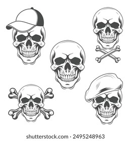 Vintage Human Skull vector Hand Drawn illustration on a white background