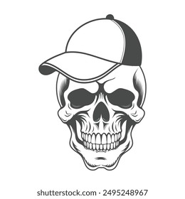 Vintage Human Skull vector Hand Drawn illustration on a white background