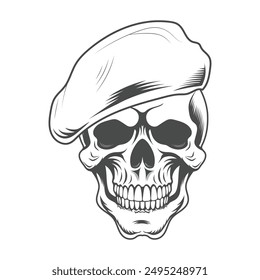 Vintage Human Skull vector Hand Drawn illustration on a white background