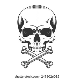 Vintage Human Skull vector Hand Drawn illustration on a white background