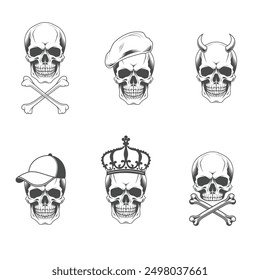 Vintage Human Skull vector Hand Drawn illustration on a white background