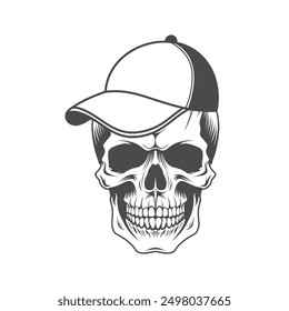 Vintage Human Skull vector Hand Drawn illustration on a white background