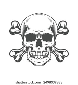 Vintage Human Skull vector Hand Drawn illustration on a white background