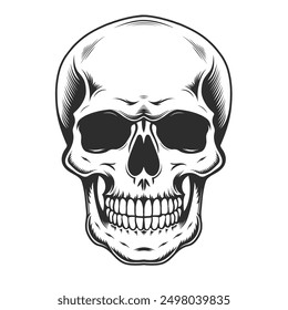 Vintage Human Skull vector Hand Drawn illustration on a white background