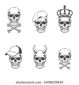 Vintage Human Skull vector Hand Drawn illustration on a white background