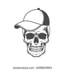 Vintage Human Skull vector Hand Drawn illustration on a white background