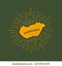 Vintage Hungary map with grunge texture and emblem. Hungary vintage print for t-shirt. Trendy Hipster design. Vector illustration