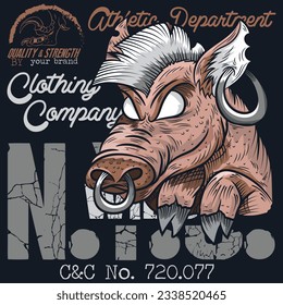 Vintage Hunting Club Emblem with Wild Hog. Vector Illustration for your club, poster, print, apparel, business or art works.
