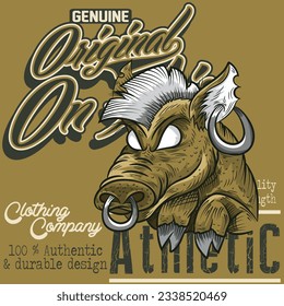 Vintage Hunting Club Emblem with Wild Hog. Vector Illustration for your club, poster, print, apparel, business or art works.
