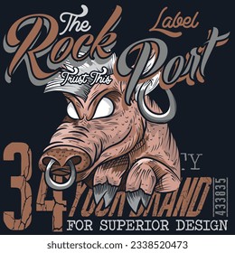 Vintage Hunting Club Emblem with Wild Hog. Vector Illustration for your club, poster, print, apparel, business or art works.
