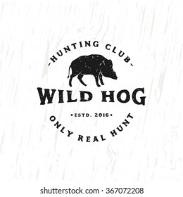 Vintage Hunting Club Emblem With Wild Hog. Vector Illustration For Your Club, Poster, Print, Apparel, Business Or Art Works.