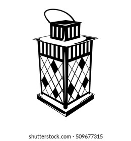 Vintage Hurricane lamp oil. Isolated On White. Vector Illustration
