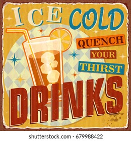 Vintage Ice Cold Drinks Metal Sign.