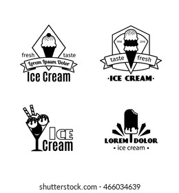 Vintage ice cream black logo templates for cafe and restaurant vector illustration