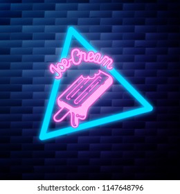 Vintage Ice Cream emblem glowing neon