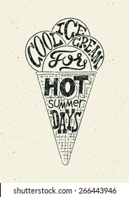 Vintage Ice Cream Grunge Style Poster. Black-white Retro Typography Label Design. Vector Illustration.