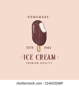 Vintage ice cream logo design template. Vector logotype elements, Icons, Symbols, Retro Labels, Badges and Silhouettes. Vector illustration