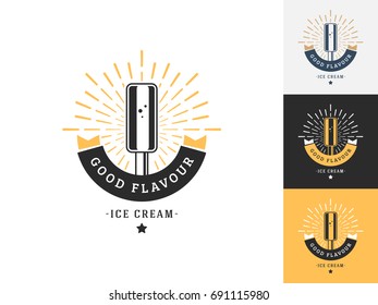 Vintage ice cream logo design template. Vector logotype elements, Icons, Symbols, Retro Labels, Badges and Silhouettes. Vector illustration