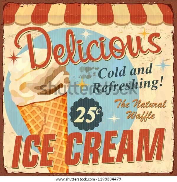 Vintage Ice Cream Metal Sign Stock Vector (Royalty Free) 1198334479 ...