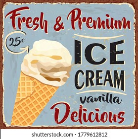 Vintage Ice Cream Metal Sign.Retro Poster 1950s Style.