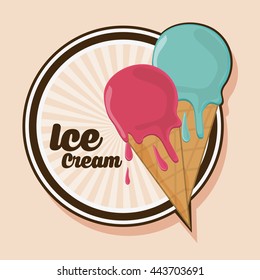 Vintage ice cream over seal stamp. Dessert design. Vector graphi