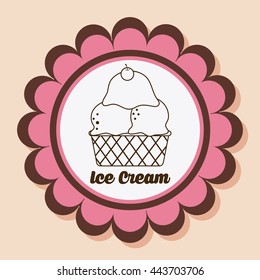 Vintage ice cream over seal stamp. Dessert design. Vector graphi