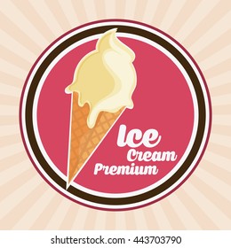 Vintage ice cream over seal stamp. Dessert design. Vector graphic