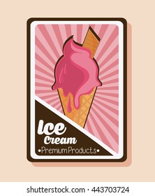 Vintage ice cream over striped frame. Dessert design. Vector gra