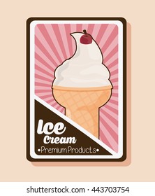 Vintage ice cream over striped frame. Dessert design. Vector