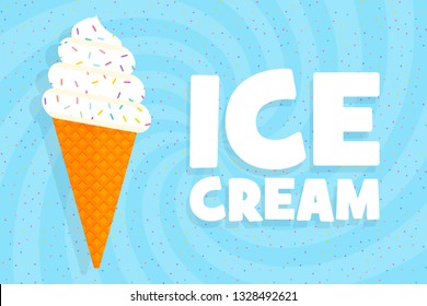 Vintage Ice Cream Poster in blue background. Vector illustration.