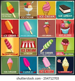 Vintage ice cream poster design set