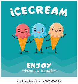 Vintage Ice Cream Poster Design With Ice Cream Character