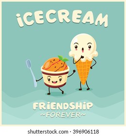 Vintage Ice Cream poster design with ice cream character