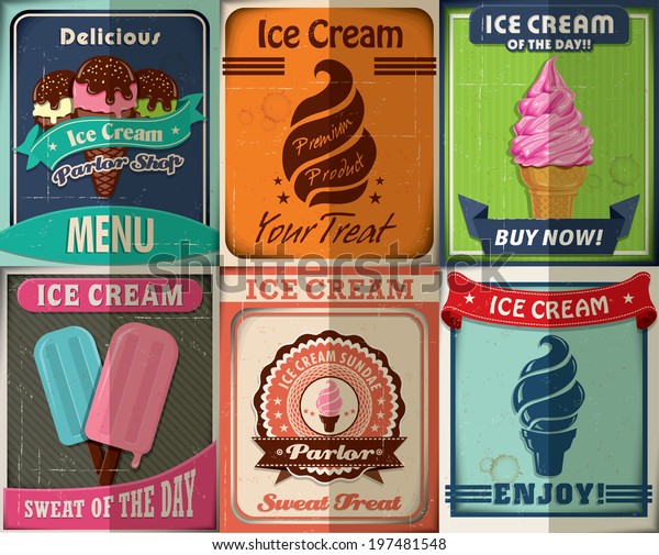 Vintage Ice Cream Poster Design Set Stock Vector (Royalty Free) 197481548