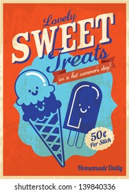 vintage ice cream poster template vector/illustration