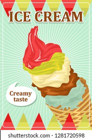 Vintage Ice Cream Poster. Vector illustration.