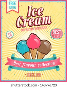 Vintage Ice Cream Poster. Vector illustration.